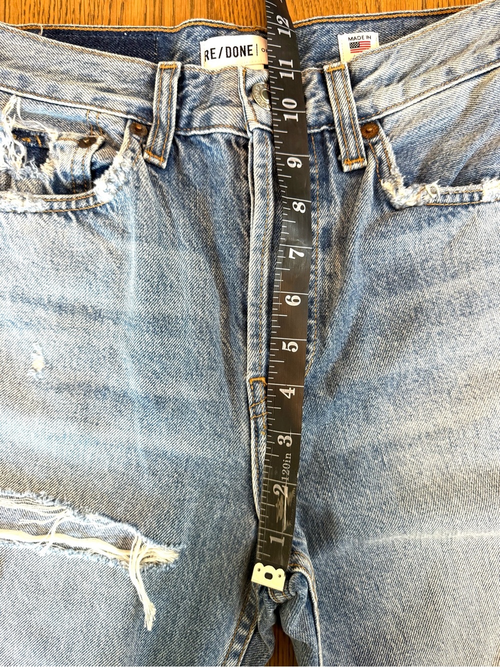 RE/DONE Originals Distressed Straight Leg Jeans Light Wash style # 188-3WSTV27 - Picture 3 of 15